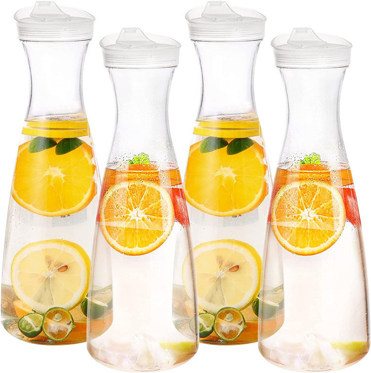 Latest arrival Plastic Beverage Pitcher Carafe With Narrow Neck Design With Plastic Lids Plastic Carafe Water Pitcher