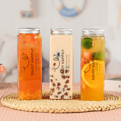 350ml 500ml 700ml 12oz Bubble Tea Bottle Clear Plastic Square Beverage Juice Cup Boba Tea Bottles Milk Tea Drink Juice Container