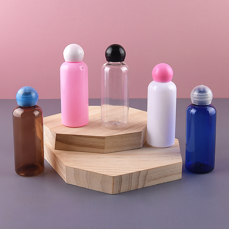 Custom Printing 50ml 100ml 200ml colorful clear Empty Cosmetic plastic Shampoo Lotion Bottle with round mushroom cap