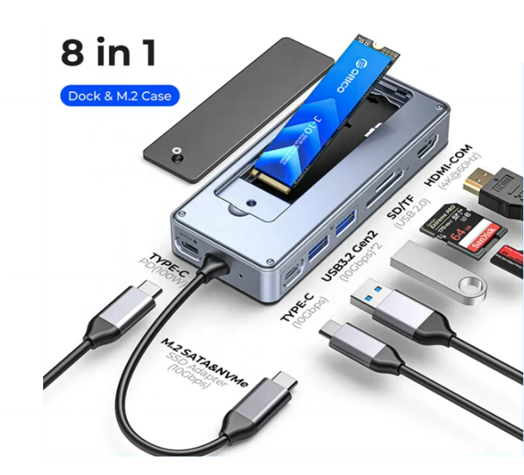 ORICO M.2 SSD/HDD Enclosure with M.2 SSD Enclosure with Docking Station 10Gbps PD 100W SD/TF 4K HDM i thunderbolt 3/4 Type C HUB