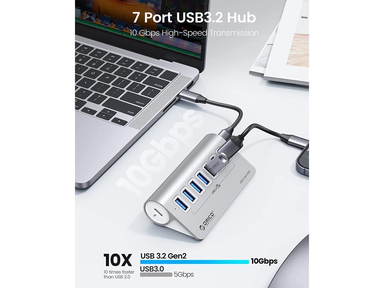 ORICO 7 Ports USB 3.2 Gen 2 10Gbps HUB,Aluminium alloy Quad Ports 10Gbps USB Splitter for Laptop PC Computer