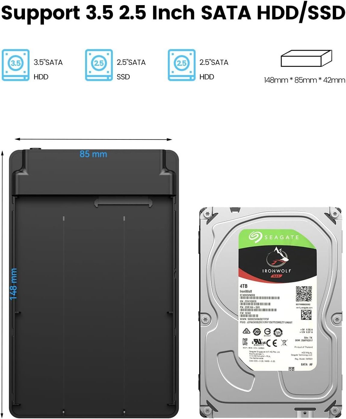 ORICO Hard Drive Enclosure 3.5,Tool Free USB 3.0 External Hard Drive Enclosure for 3.5 2.5 Inch SATA III/II/I SSD HDD Up to 20TB