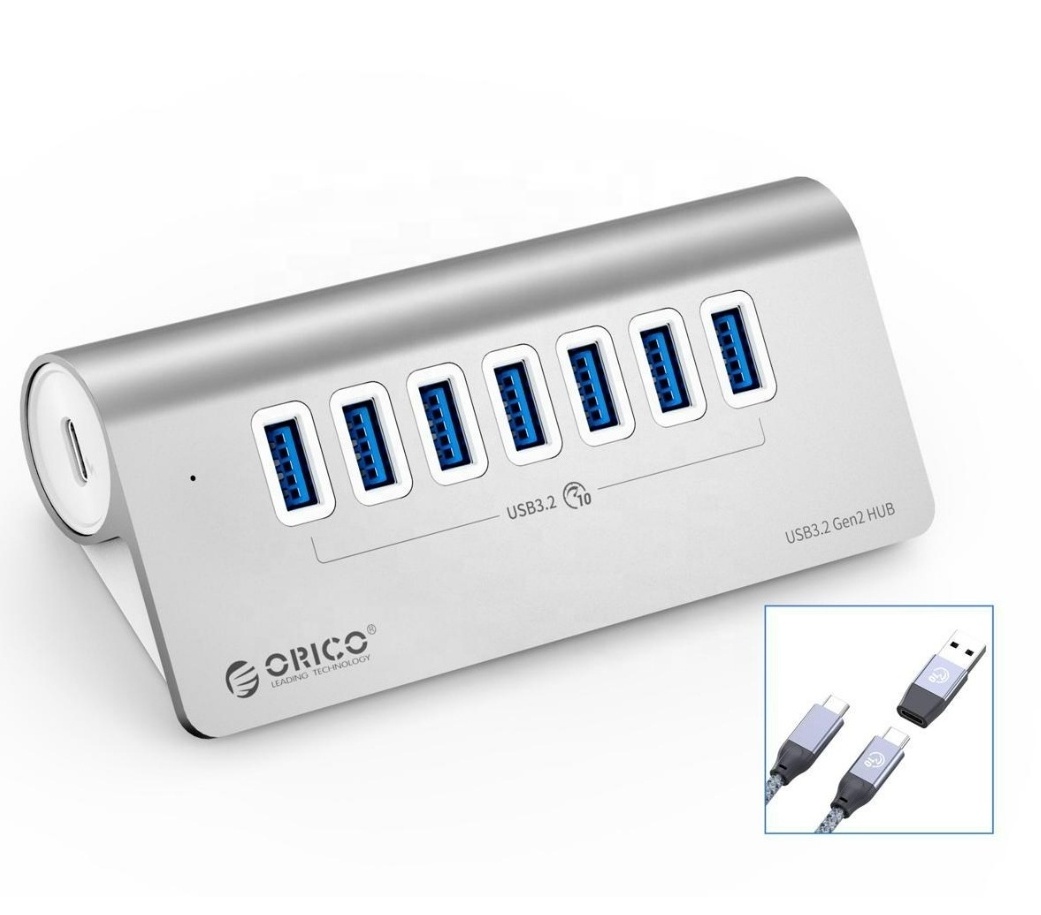 ORICO 7 Ports USB 3.2 Gen 2 10Gbps HUB,Aluminium alloy Quad Ports 10Gbps USB Splitter for Laptop PC Computer