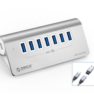 ORICO 7 Ports USB 3.2 Gen 2 10Gbps HUB,Aluminium alloy Quad Ports 10Gbps USB Splitter for Laptop PC Computer