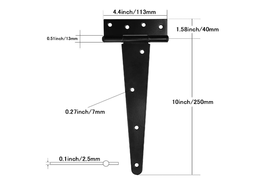 Heavy Duty Black Powder Coating 4 Inch Triangle T Strap Gate Barn Door Hinge