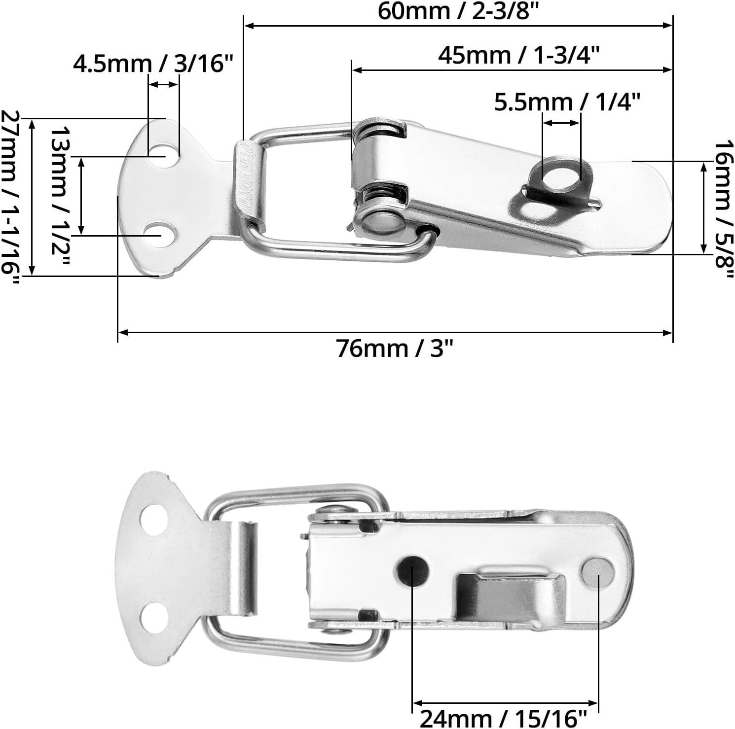 116mm Length Stainless Steel 304 Nickel Plated Toggle Latch Spring Loaded Box Clamp Latch