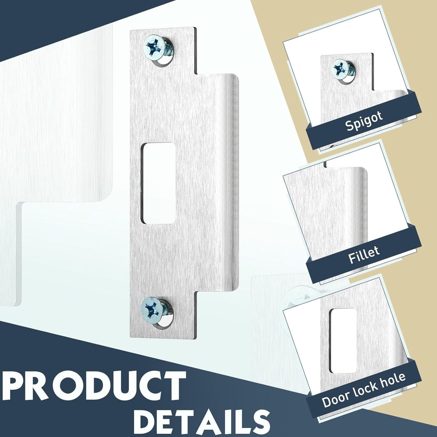 thumbnail image 2 of Heavy Duty Door Latch 2PCS Heavy Duty Door Strike Plate | Stainless Steel Latch Reinforcement | Fits 5.5-6 Inch Hole Centers Stainless Steel Door Hardware 2 of 14
