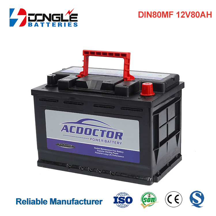 Wholesale Price High CCA Maintenance Free DIN80MF European Vehicles 12V 80Ah Lead Acid Car Battery