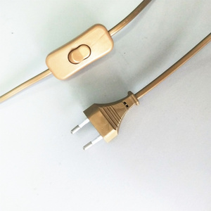 Wholesale 2.5a  250V 2m golden euro 2 pin power cord salt lamp cable with 303 on off  switch ac electric cable