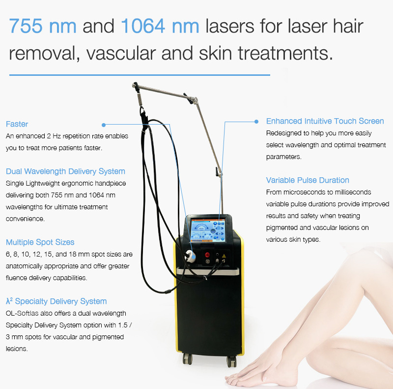 Gentle Alex Pro Laser Hair Removal Machine Price ND YAG Laser Alexander Laser 755nm/1064nm Stationary Display Stand 0.250-100ms