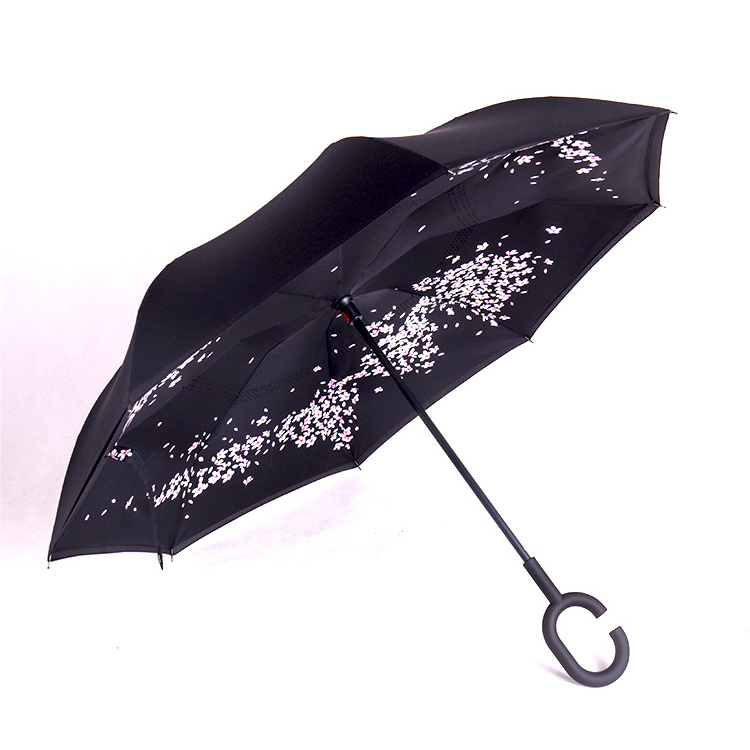 China factory Made c-handle custom logo Fully Automatic folding reverse umbrella