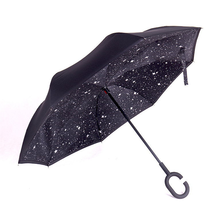 China factory Made c-handle custom logo Fully Automatic folding reverse umbrella