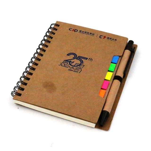 eco friendly Cheap promotional mini pocket size craft brown recycled material custom logo printed spiral notepad with pen