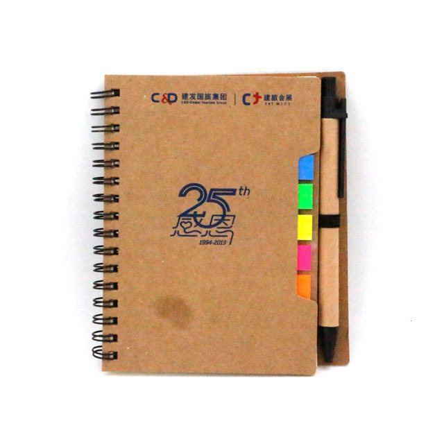 eco friendly Cheap promotional mini pocket size craft brown recycled material custom logo printed spiral notepad with pen