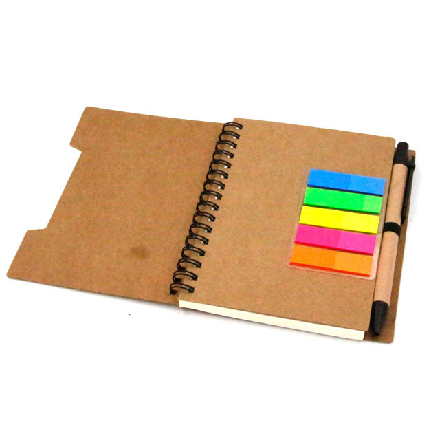 eco friendly Cheap promotional mini pocket size craft brown recycled material custom logo printed spiral notepad with pen