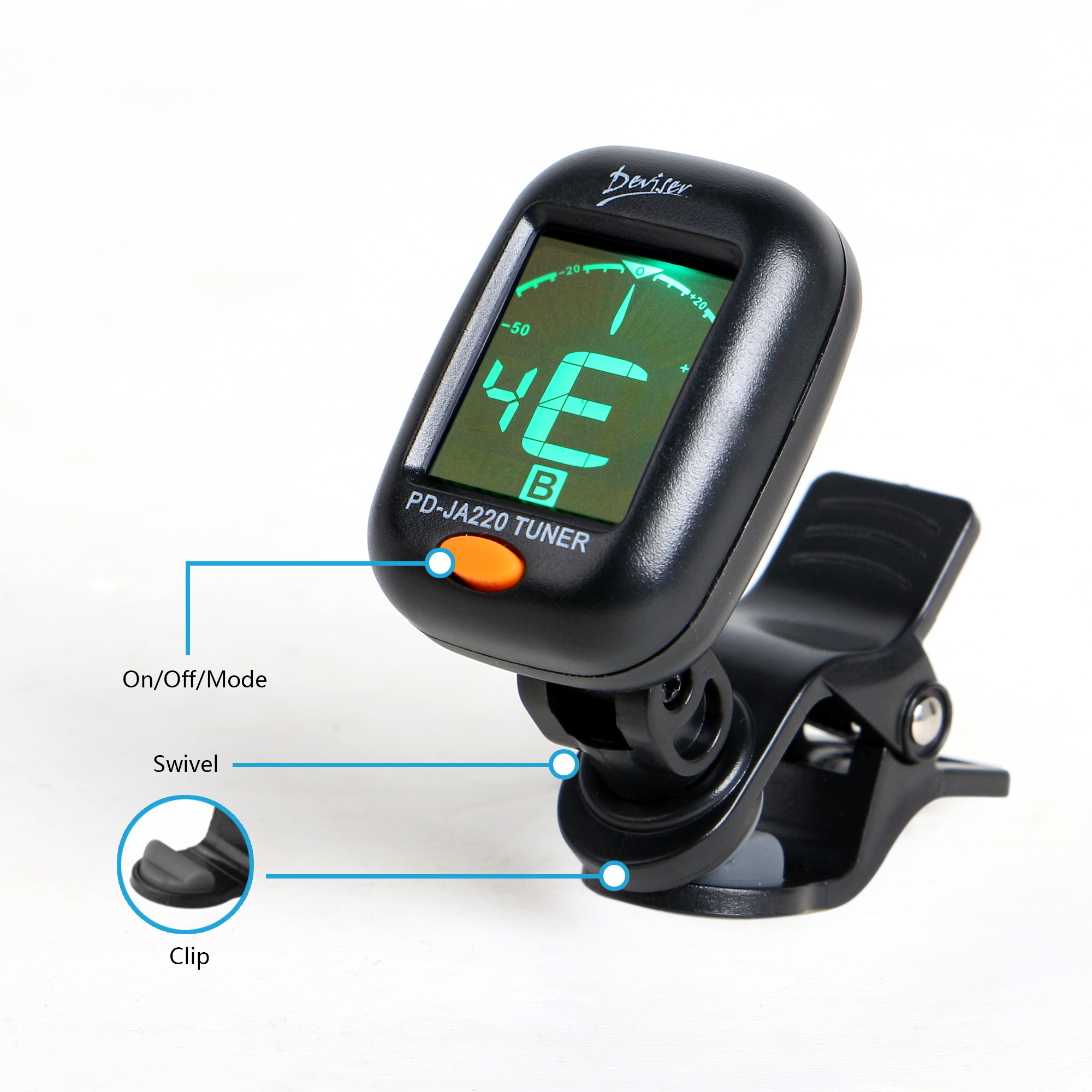 Deviser high quality LCD digit tuner for classical acoustic guitar bass and ukulele PD-JA220 Wholesale