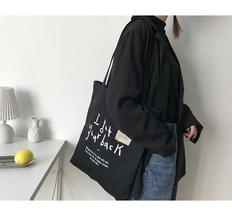 Wholesale Custom Print Logo Cheap Reusable Shopping Bags Cotton Canvas Tote Bag with safety pin label