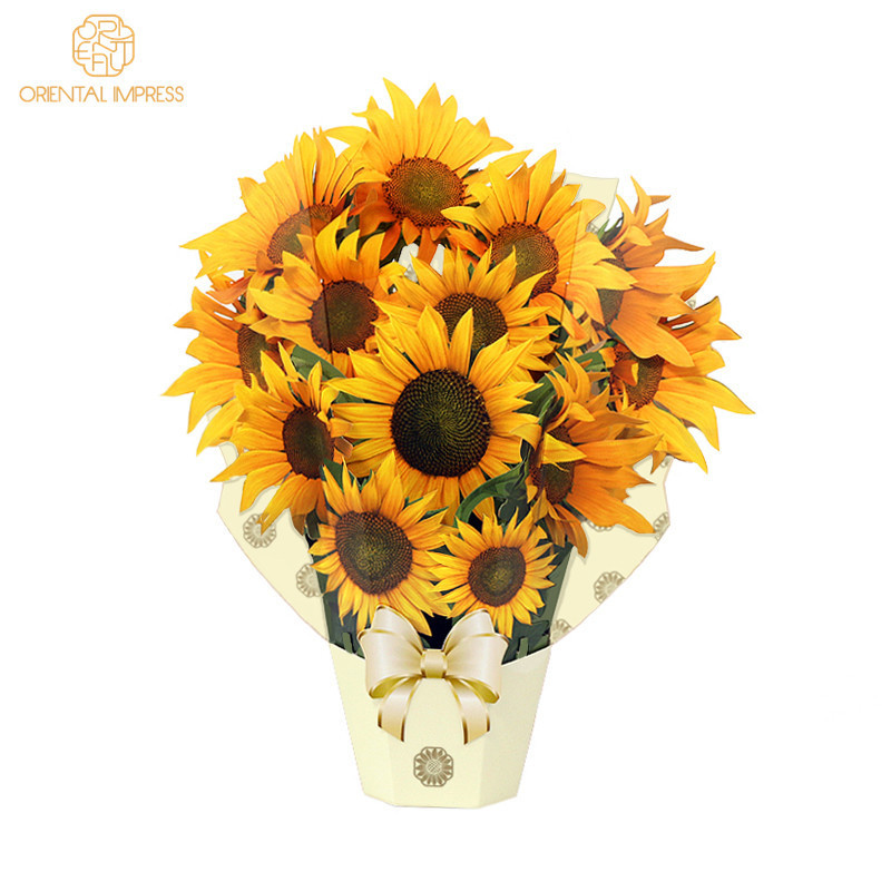 2024 Large Size Handmade Flower Bouquet Ornaments 3D Sunflower Pop Up Cards with Envelope