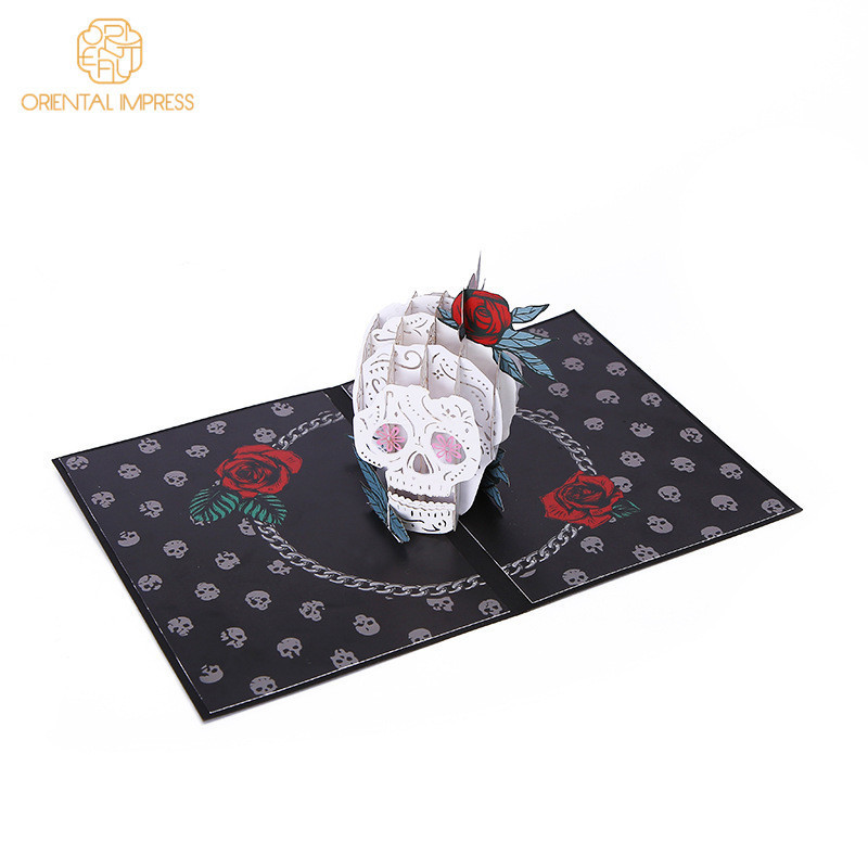 2024 Cool Black Greeting Card Coated 3D Skull Halloween Pop Up Card