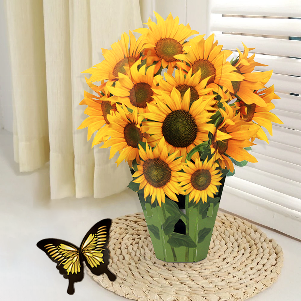 2024 Large Size Handmade Flower Bouquet Ornaments 3D Sunflower Pop Up Cards with Envelope