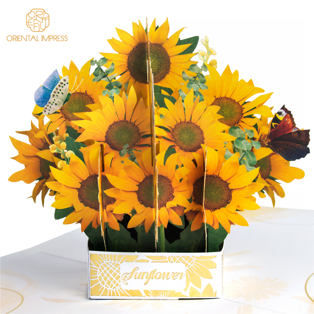 3D Sunflowers Basket Pop Up Bouquet Greeting Card with Envelope