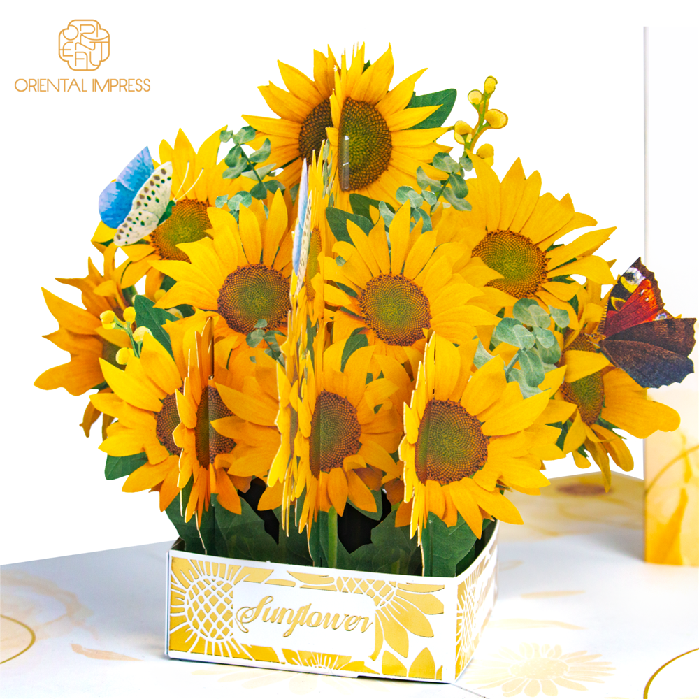 3D Sunflowers Basket Pop Up Bouquet Greeting Card with Envelope