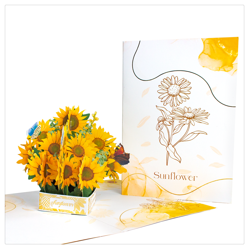 3D Sunflowers Basket Pop Up Bouquet Greeting Card with Envelope