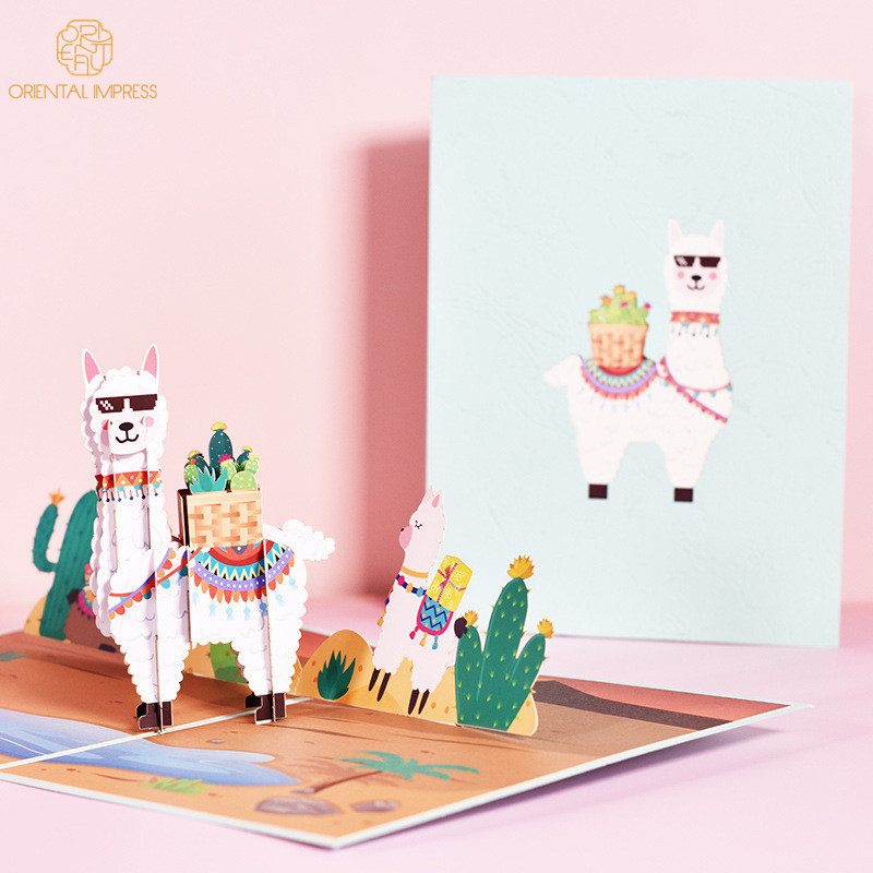 Funny Pop-Up 3D Alpaca Birthday Card Invitation Greeting Card