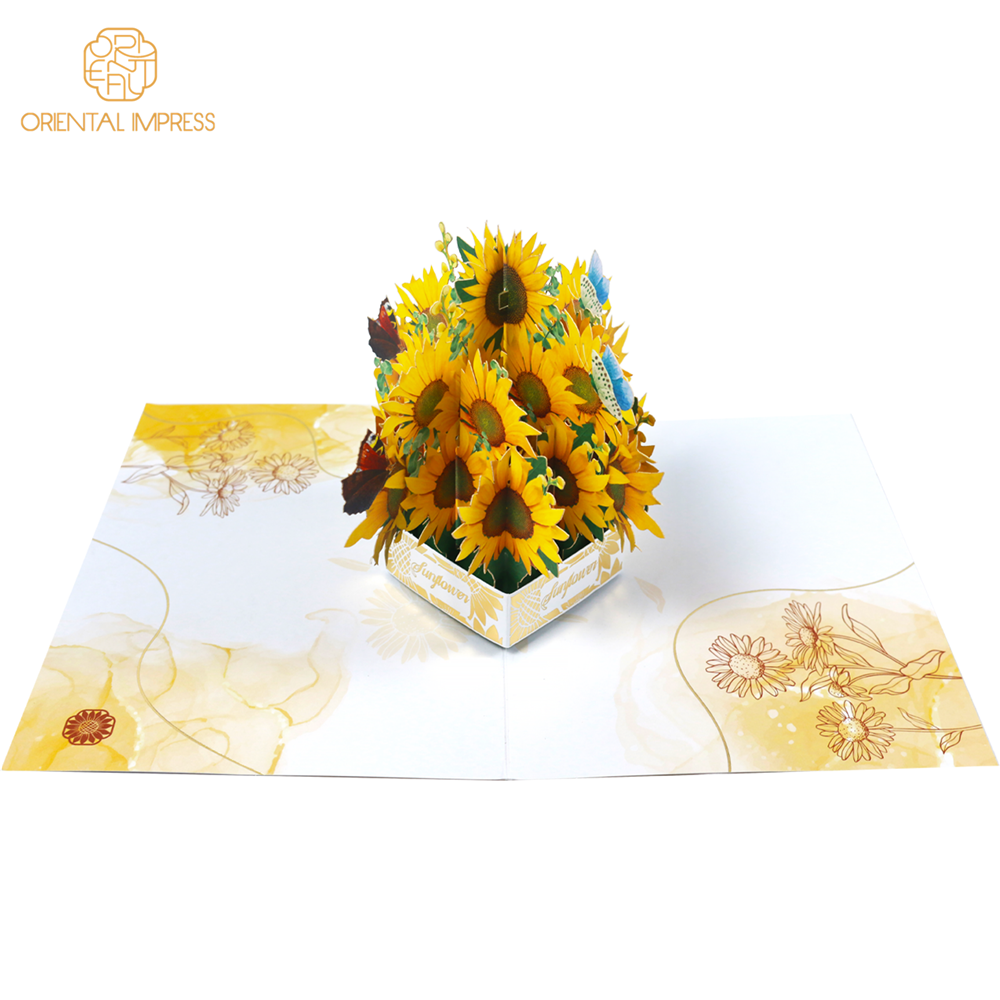 3D Sunflowers Basket Pop Up Bouquet Greeting Card with Envelope