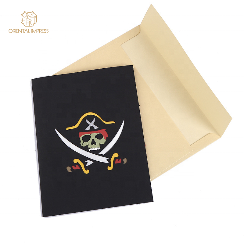 2024 Handmade Cool Black Pirate Ship 3D Craft A5 Pop Up Paper Greeting Cards