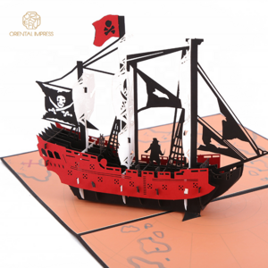 2024 Handmade Cool Black Pirate Ship 3D Craft A5 Pop Up Paper Greeting Cards