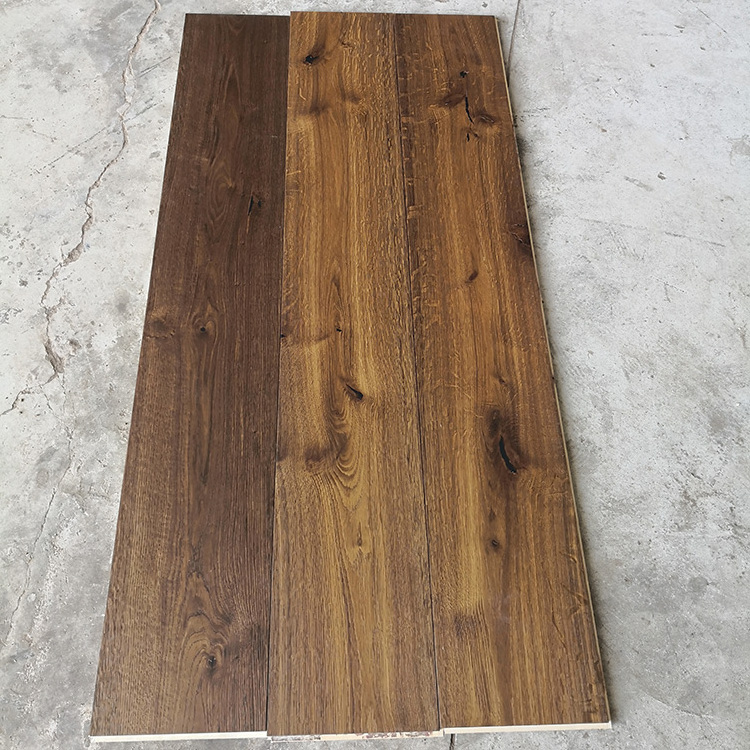 Popular color dark smoked wire brushed European oak engineered wood flooring