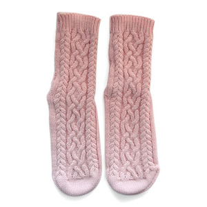 Fashionable Solid Pink Knitted Anti-Slip Floor Socks with Rubber Sole Breathable Adult Slipper Socks