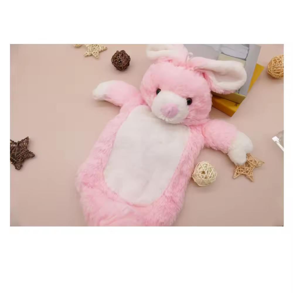 Cute Pink Rabbit toy  rubber hot water bottle with faux fur cover hand warmer for kids