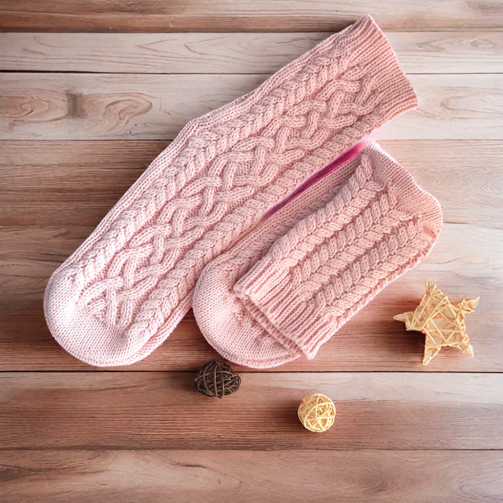 Fashionable Solid Pink Knitted Anti-Slip Floor Socks with Rubber Sole Breathable Adult Slipper Socks