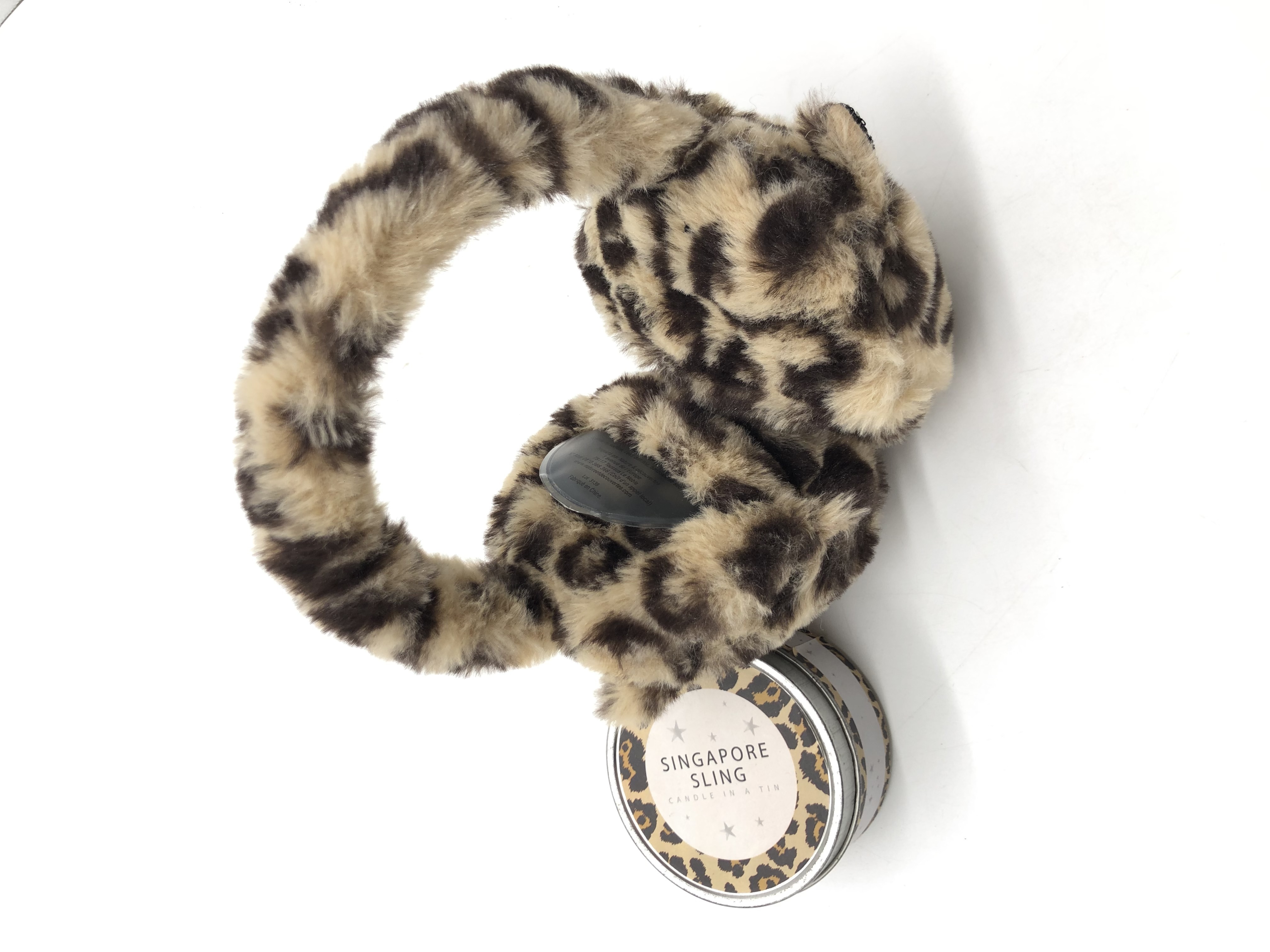 Soft and Cozy Click&Heat Ear Warmer Adjustable Leopard Print Faux Fur Earmuffs With 2 Gel Packs For Gift