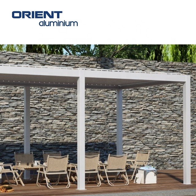 Automated Opening Louvered Roof Bioclimatic Pergola With Lighting Aluminum Gazebo For Outdoor Restaurant