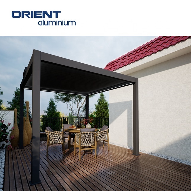 Automated Opening Louvered Roof Bioclimatic Pergola With Lighting Aluminum Gazebo For Outdoor Restaurant