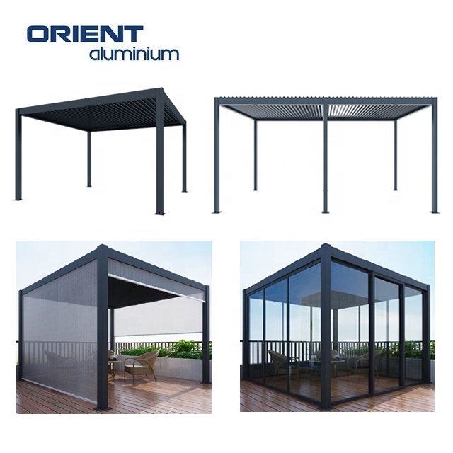 Waterproof Outdoor Pergola And Gazebos Garden Pergola Aluminium Outdoor Motorized Pergola Gazebo Outdoor With Sliding Glass Door