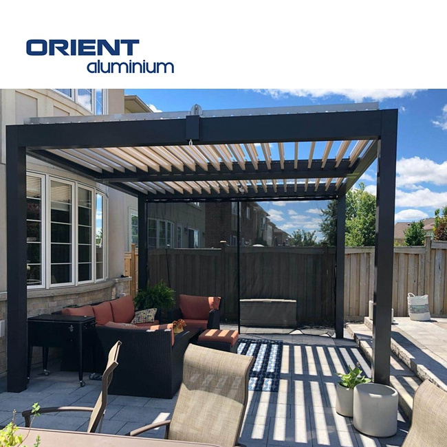 Outdoor Waterproof Pergola Aluminium Motorized Louvered Pergola Canopy Exterior Gazebo 3x3,3x4,4x6m Bioclimatic Pergola Shading