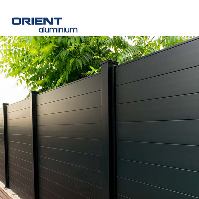 Easy To Install Privacy Fence Aluminum Black No Dig Horizontal Slat Aluminum Fence Panels Metal Slat Fence