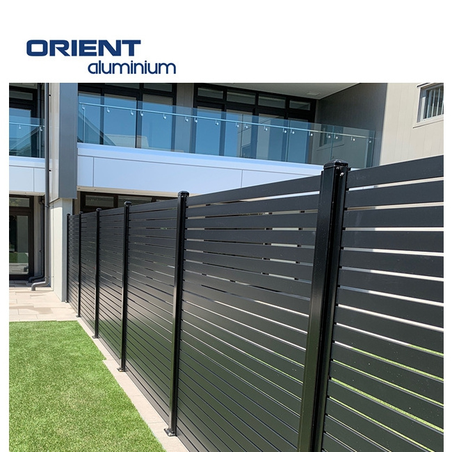 Easy To Install Privacy Fence Aluminum Black No Dig Horizontal Slat Aluminum Fence Panels Metal Slat Fence