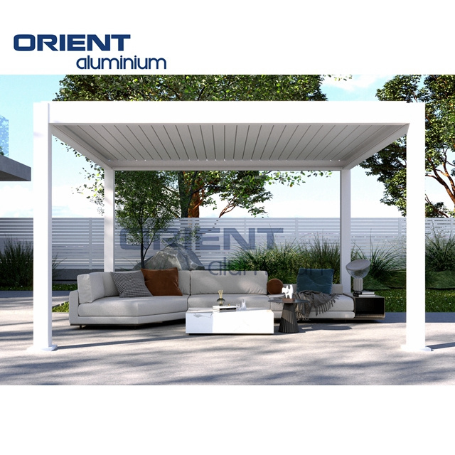 Exterior Manual Aluminium Pergola Sun Shade Screen Backyard  Louver Roof Pergola Patio Cover With Sun Protection Curtains