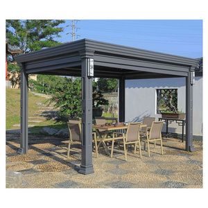 Garden Gazebo Motorized Canopy Roof Shade Electric Waterproof Adjustable Louver Roof Aluminum Pergola with LED Lights