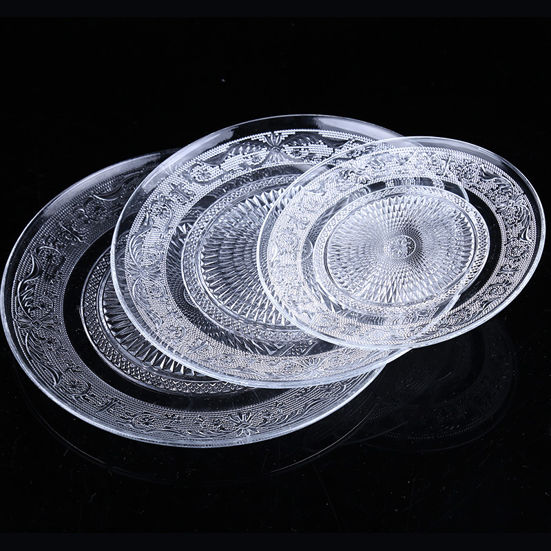 wholesale  Round Clear Kitchenware  Embossed Dessert Glass Dinner Plate