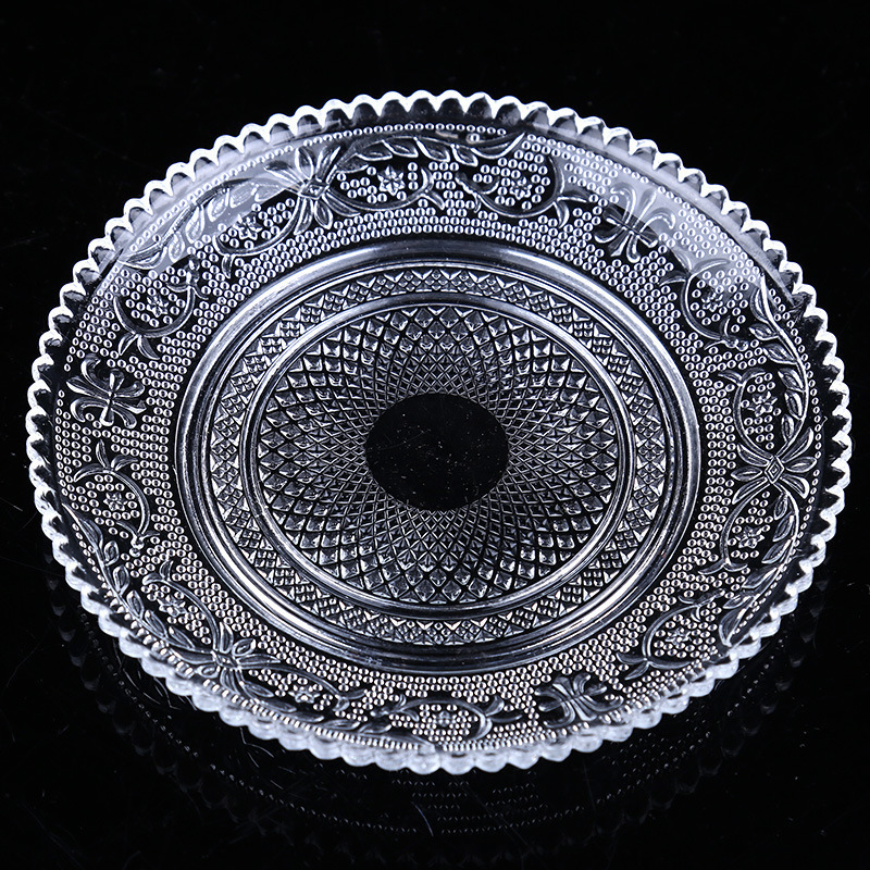 wholesale  Round Clear Kitchenware  Embossed Dessert Glass Dinner Plate