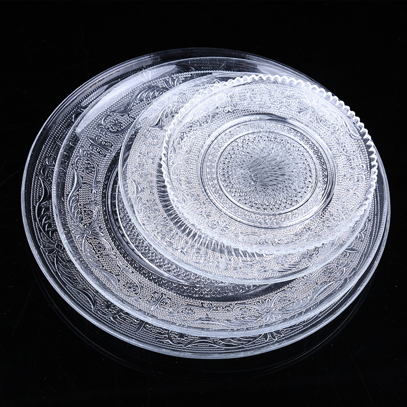 wholesale  Round Clear Kitchenware  Embossed Dessert Glass Dinner Plate