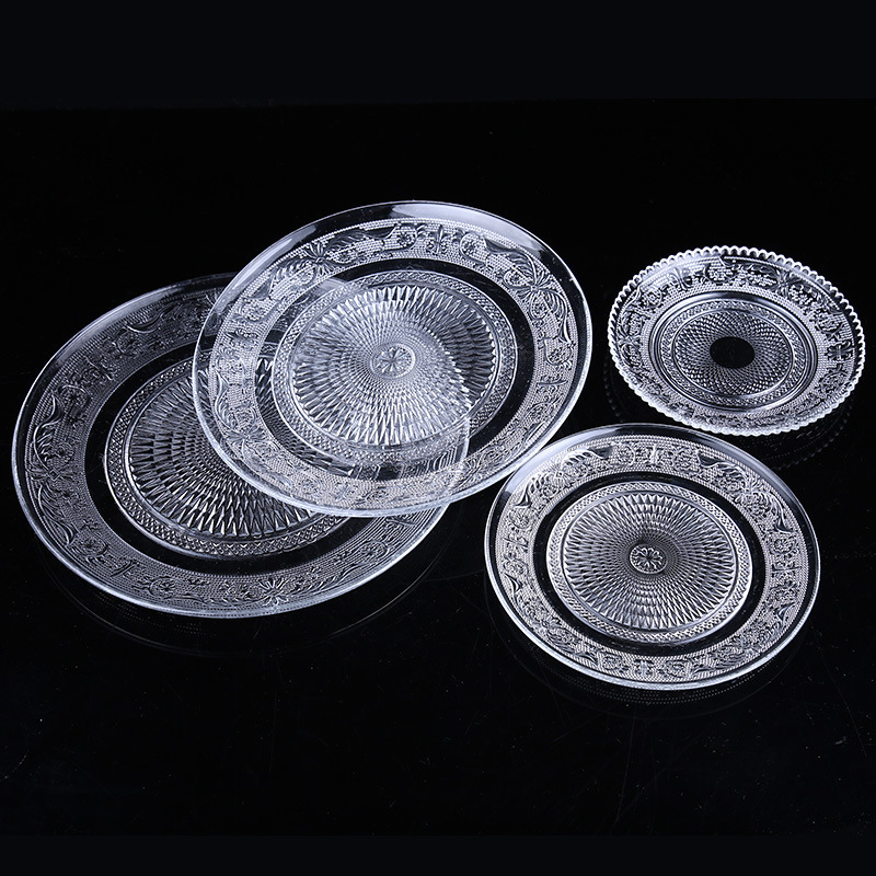 wholesale  Round Clear Kitchenware  Embossed Dessert Glass Dinner Plate