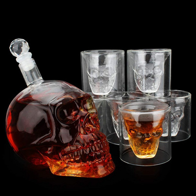 Hot Selling Borosilicate Glass Skull Wine Whiskey Decanter Set