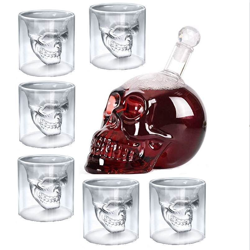 Hot Selling Borosilicate Glass Skull Wine Whiskey Decanter Set